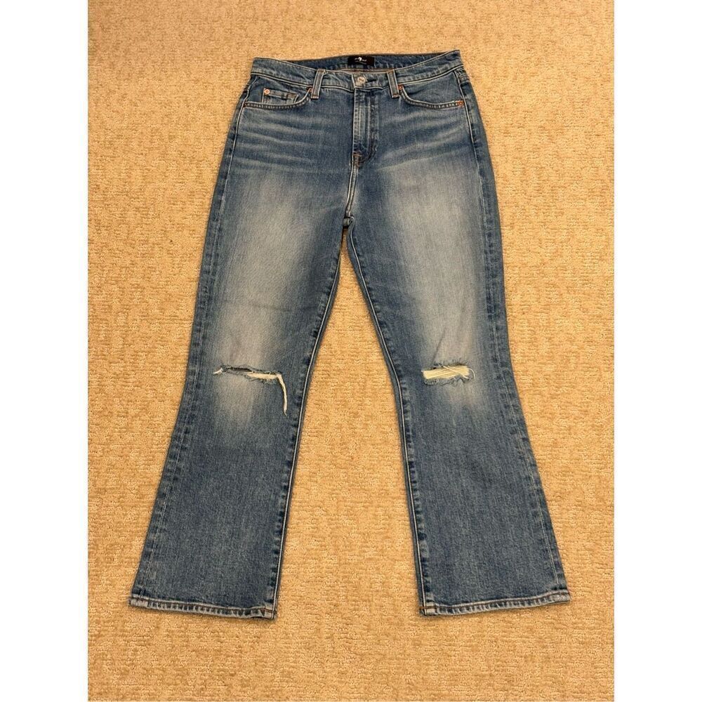 7 for All Mankind denim. Size 29. High waist and wide cropped leg.